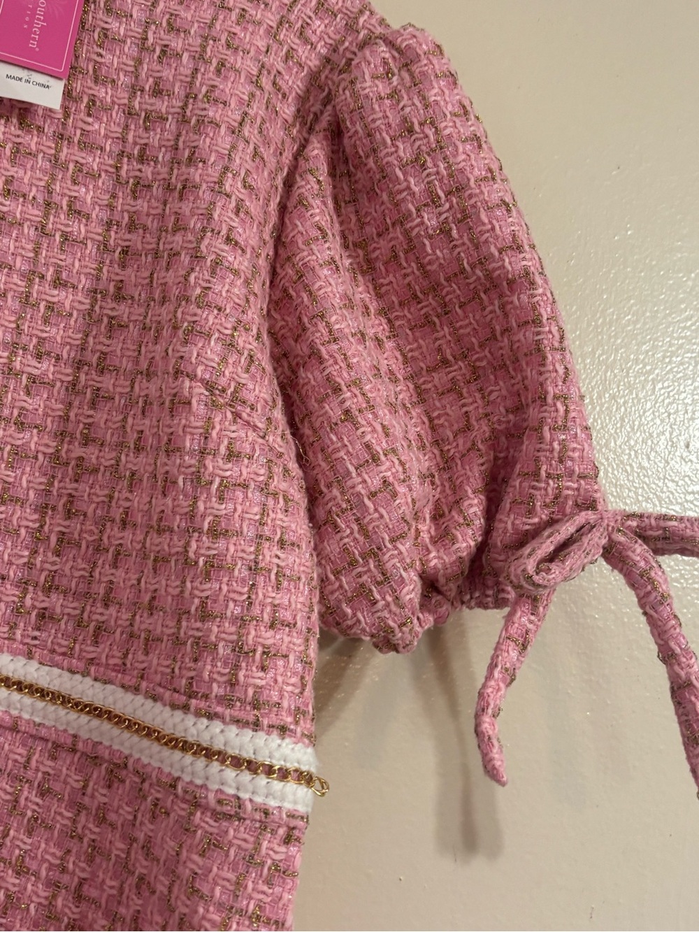 Simply Southern Pink Tweed Mini Dress with Scalloped Hem L XL - Picture 3 of 13